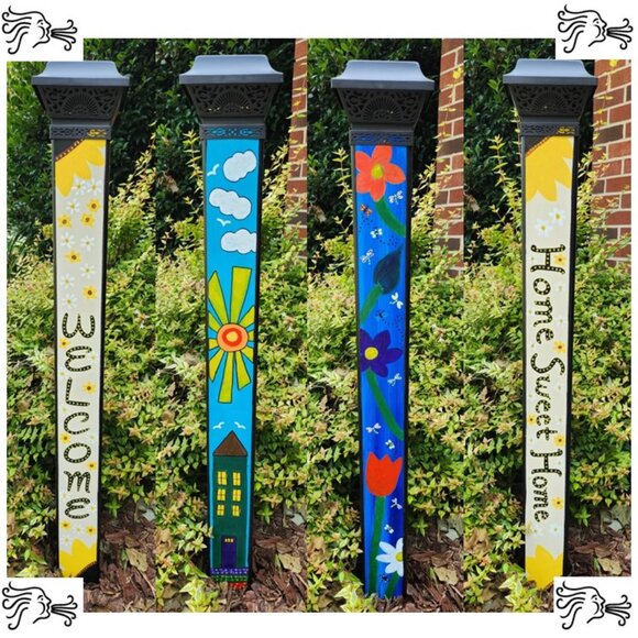 Garden Peace Pole Hand Painted Solar Light and Wire Stand Customized Yard Art - Picture 1 of 5